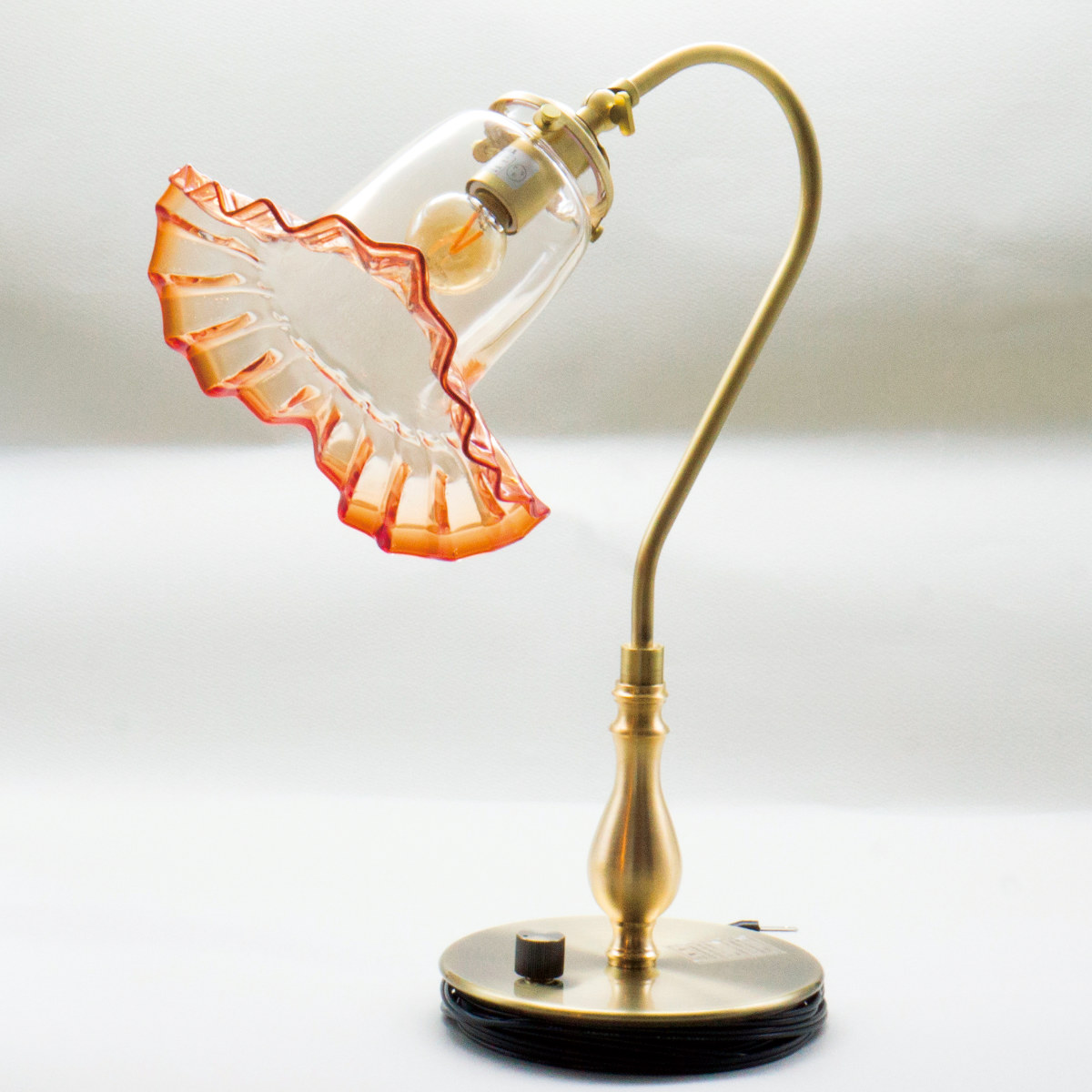 楽天市場】廣田硝子 テーブルライト ガラス製 電笠 フリル緑 卓上