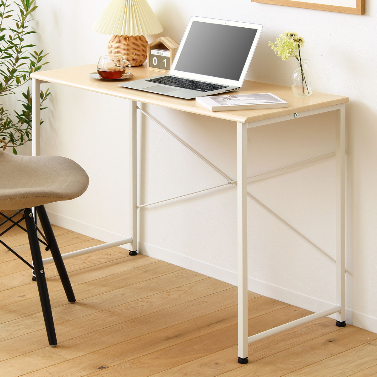 楽天市場】デスク 幅100cm 木目調 スチール脚 （ 送料無料 ワーク