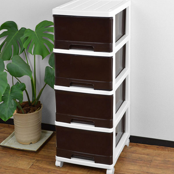 楽天市場】収納ケース 深型 4段 引き出し ブラウン キャスター付き
