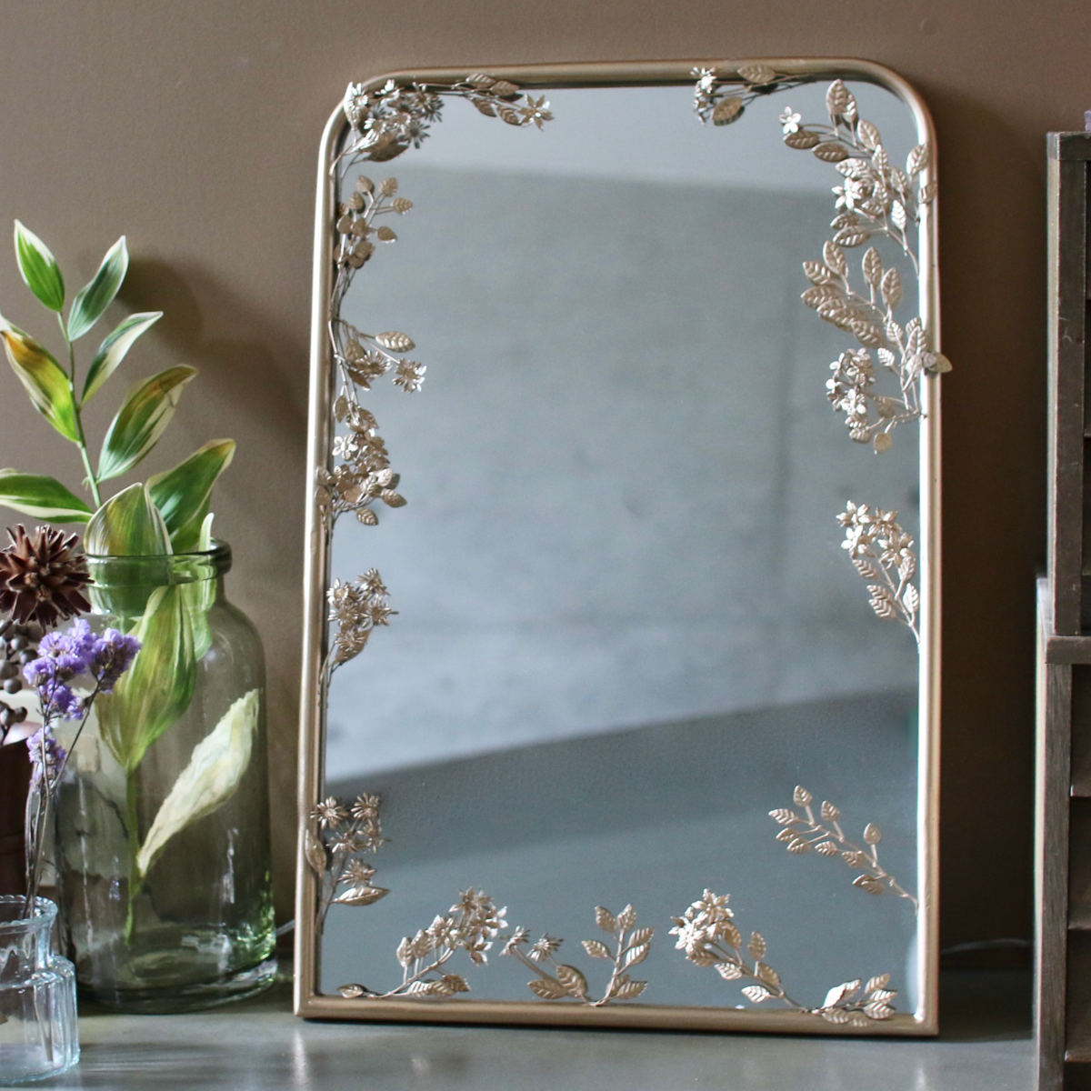 楽天市場】ミラー 壁掛け 幅35.5×高さ54cm フローラルミラー （ 鏡