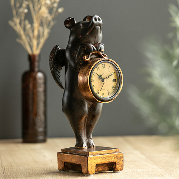 楽天市場】置き時計 ぶたのオブジェ時計 アナログ アンティーク