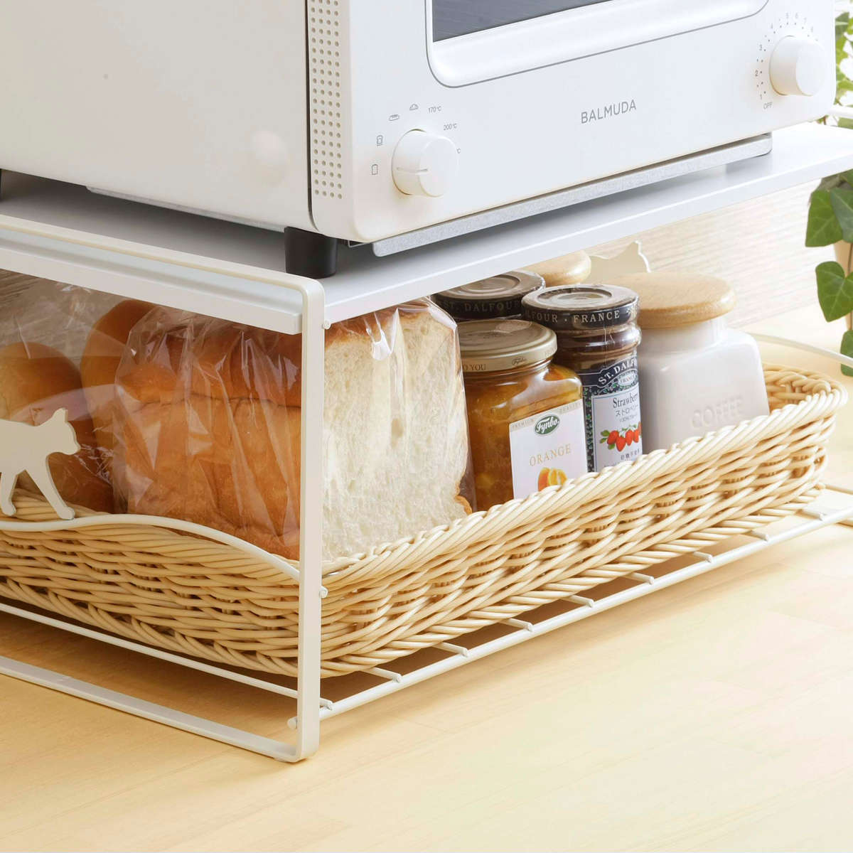 楽天市場】キッチンラック トースターラック ネコ （ バスケット付き