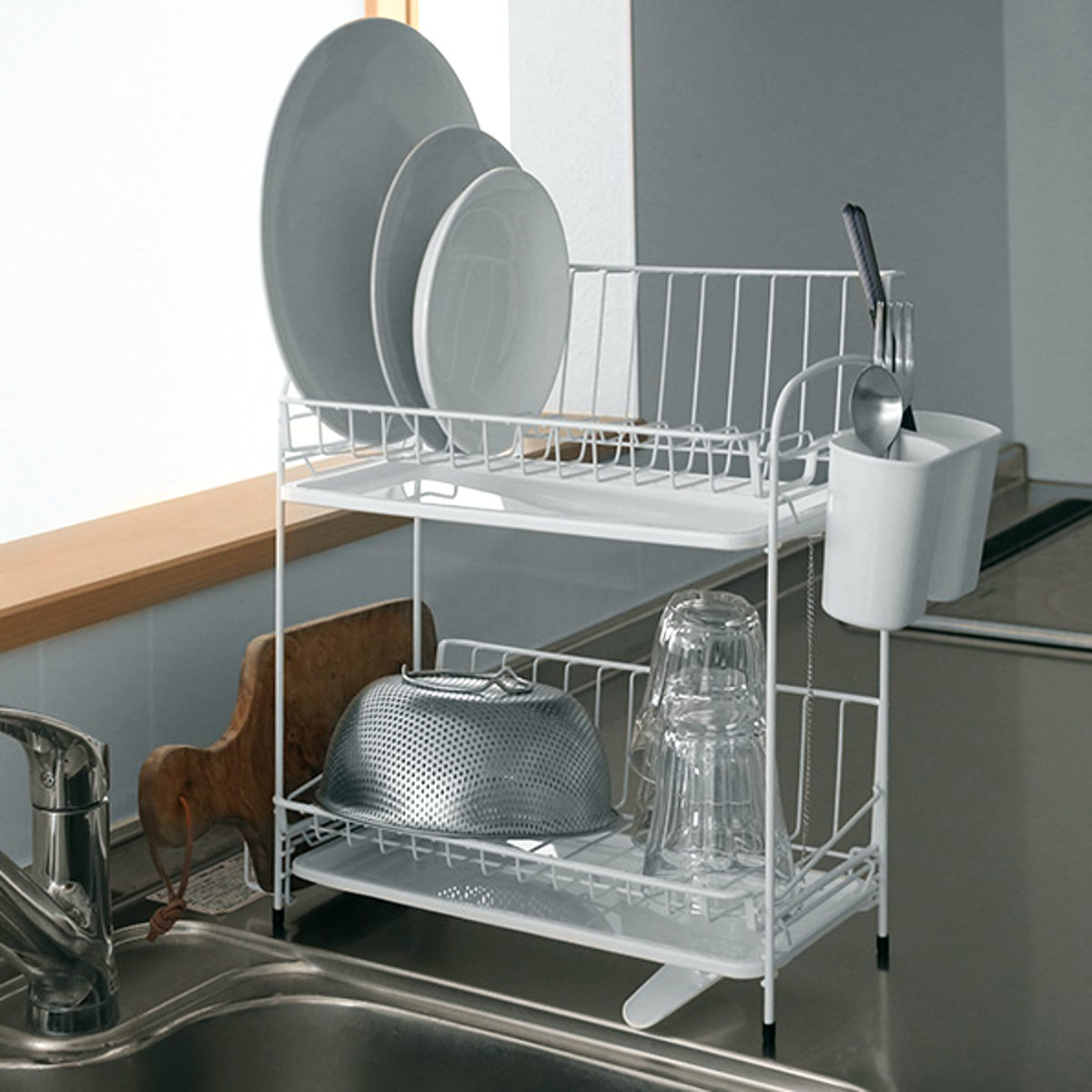 楽天市場】水切りラック 水切りバスケット 2段 スリム ホワイト