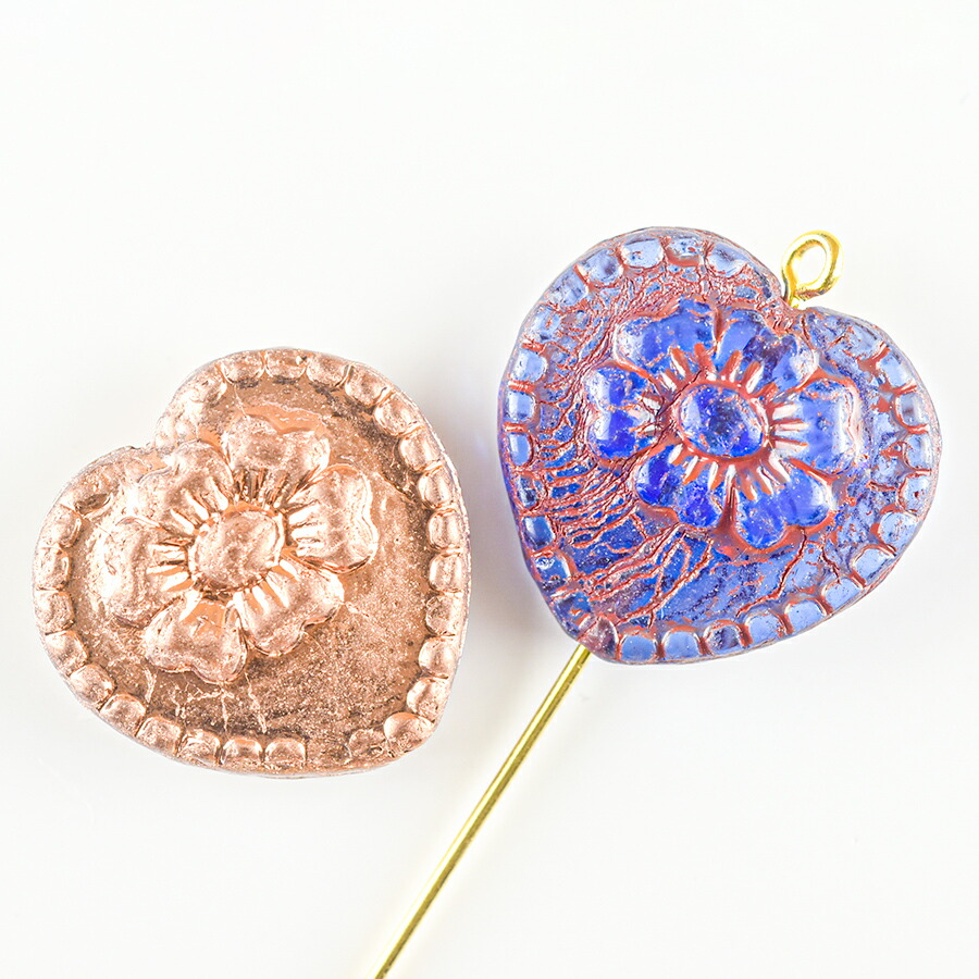 楽天市場】チェコビーズ ハートビーズ ウィズ ローズ 1個 約17×17mm