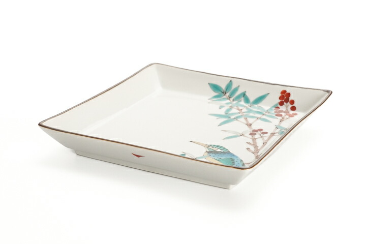 楽天市場】九谷焼 6号角皿 南天に翡翠（ナンテンにカワセミ）/山田義明