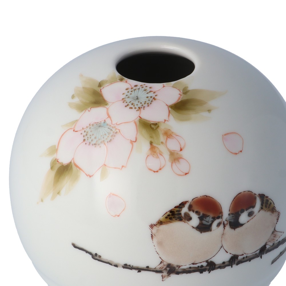 楽天市場】九谷焼 一輪生（丸型）桜二雀図/中村陶志人＜送料無料 花瓶