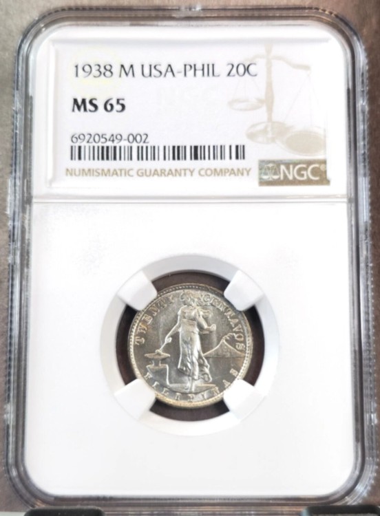 楽天市場】1938年 フィリピン 銀貨 20センタボ NGC MS 65 希少宝石 BU