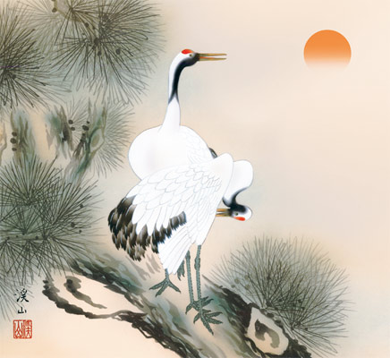 楽天市場】松上双鶴 掛軸 : 襖（ふすま）・掛け軸屋 和紙苑