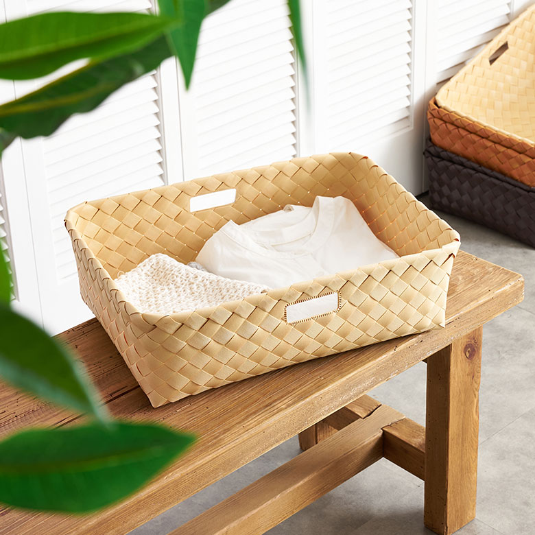 楽天市場】かご バスケット 洗える 持ち手付き フェイクシダー 白樺風