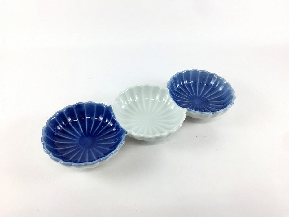 染濃淡 菊型三連皿 19cm 有田焼(j.R) — 佐賀有田 ギャラリーつじ信