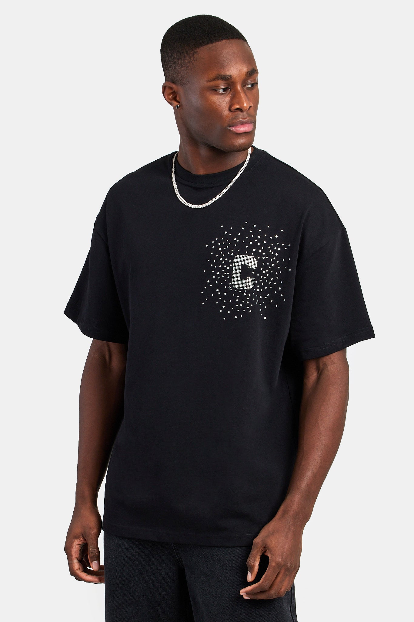 Oversized C Rhinestone T-Shirt - Black | Mens Tees & Vests | Shop
