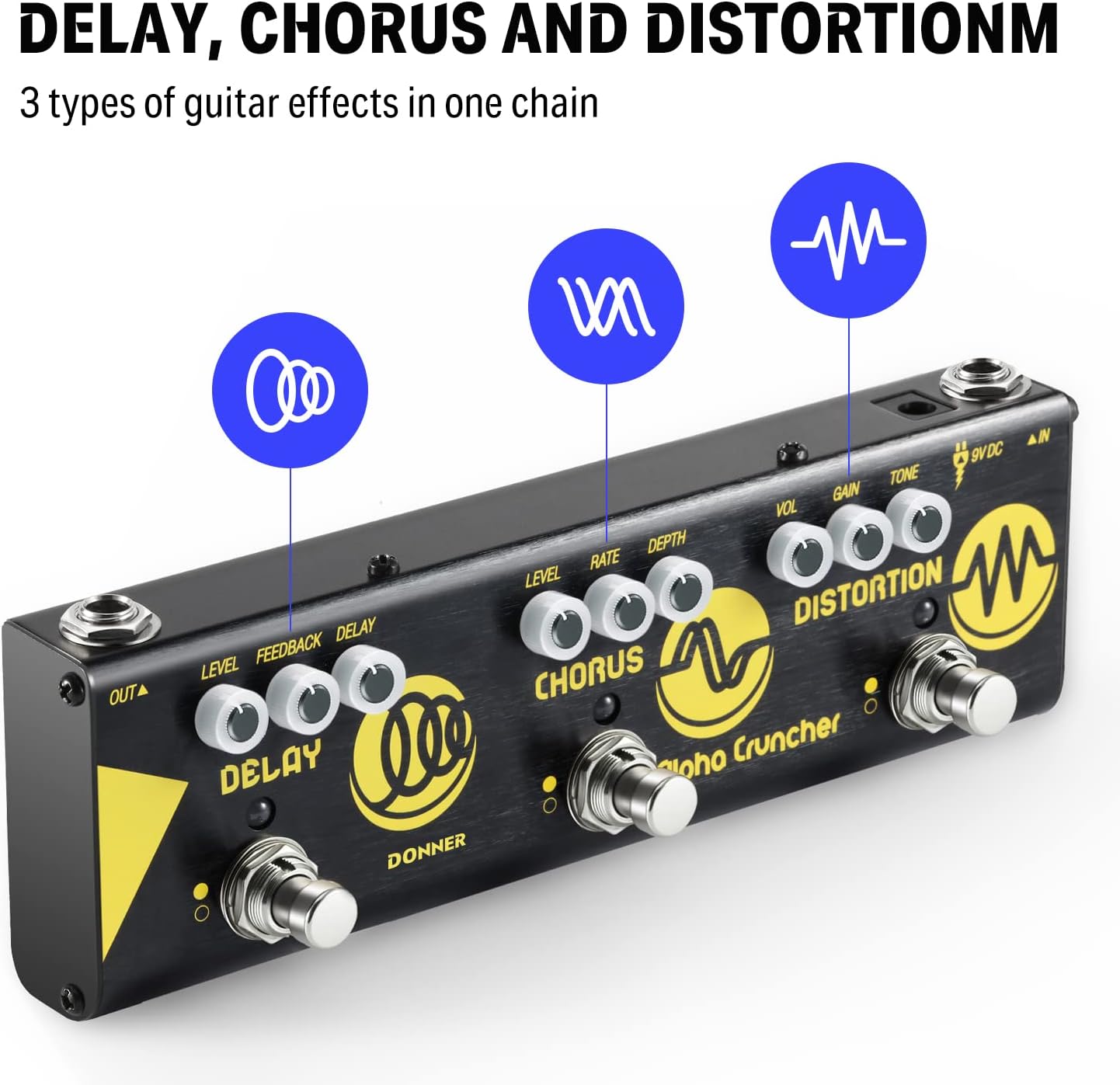 Alpha Cruncher Multi Effects Guitar Pedal with Power Adapter Donner