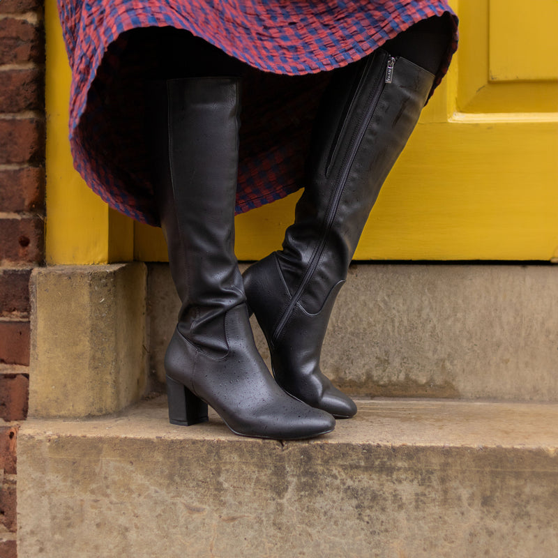 Womens Vegan Avocado Knee High Boots in Black | V.GAN