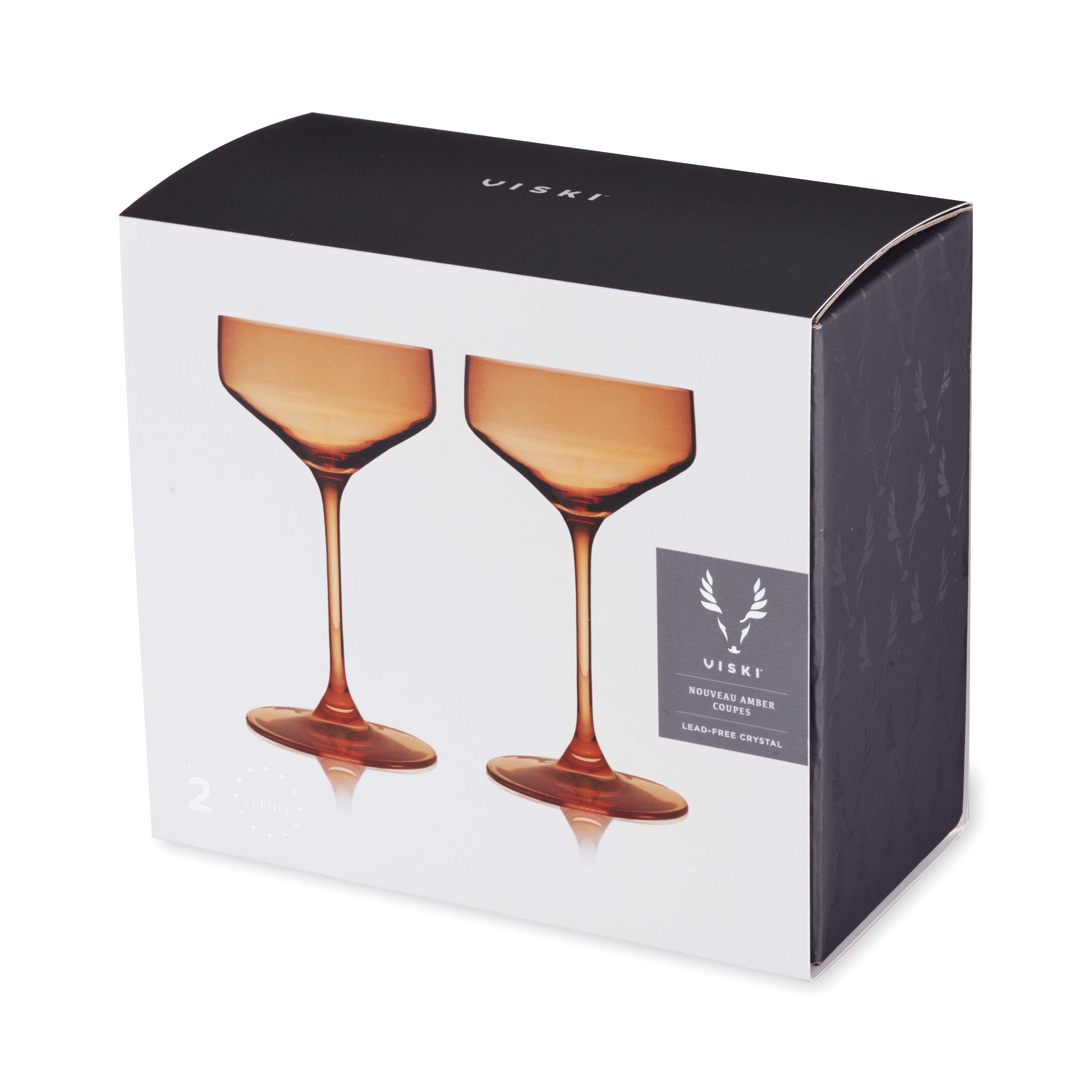 Viski Reserve Nouveau Amber Coupe Cocktail Glasses - Crystal