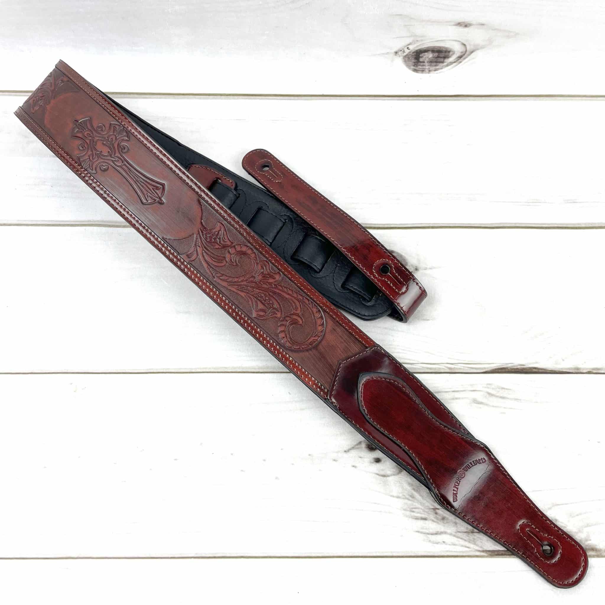 LIC-14 Mahogany Brown Padded Guitar Strap with Embossed Christian
