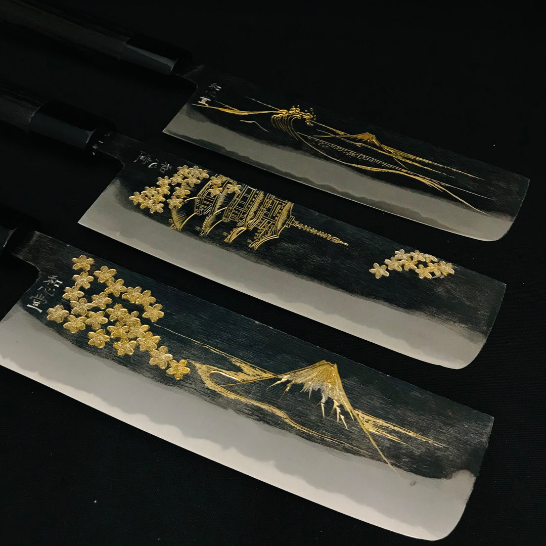 牛刀 黒打ダマスカス 青二 八角クルミ柄 210mm – 和心堂