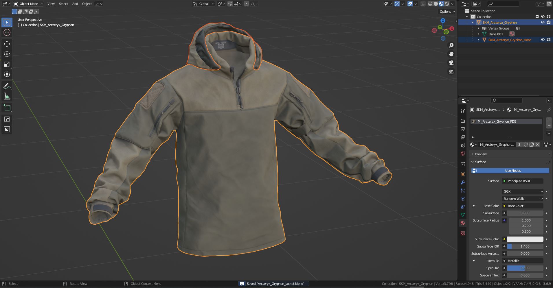ARCTERYX LEAF GRYPHON JACKET - Low Poly 3D Model | Game-Ready