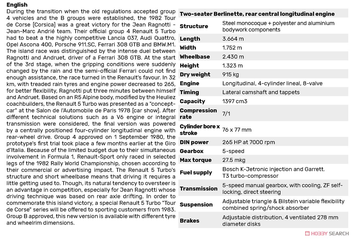 ルノー R5 ターボ ラリー `1982 ツール・ド・コルス` (プラモデル