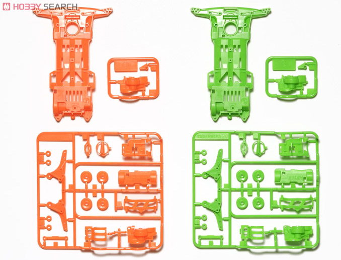スーパーII 蛍光カラーシャーシセット （オレンジ/グリーン) (ミニ四駆