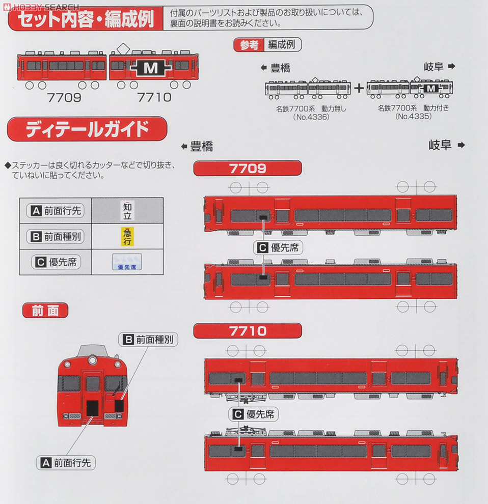 名鉄 7700系 (妻面窓無し) 基本2輛編成セット (動力付き) (基本・2両