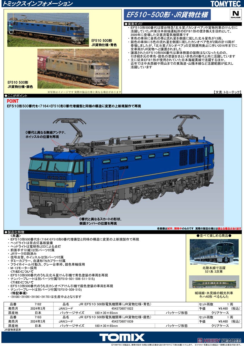 JR EF510-500形電気機関車 (JR貨物仕様・青色) (鉄道模型) - ホビー