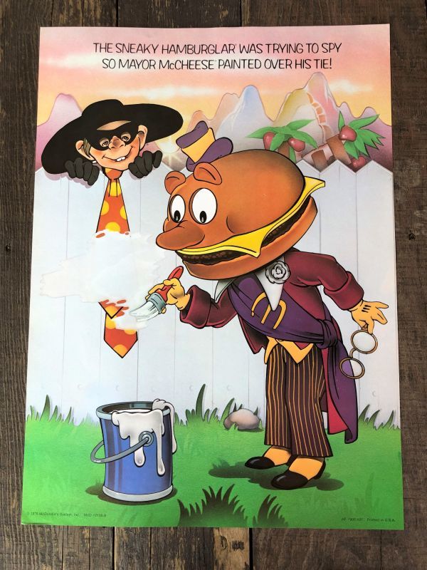 70s Vintage McDonalds Poster Sign Hamburglar & Mayor McCheese