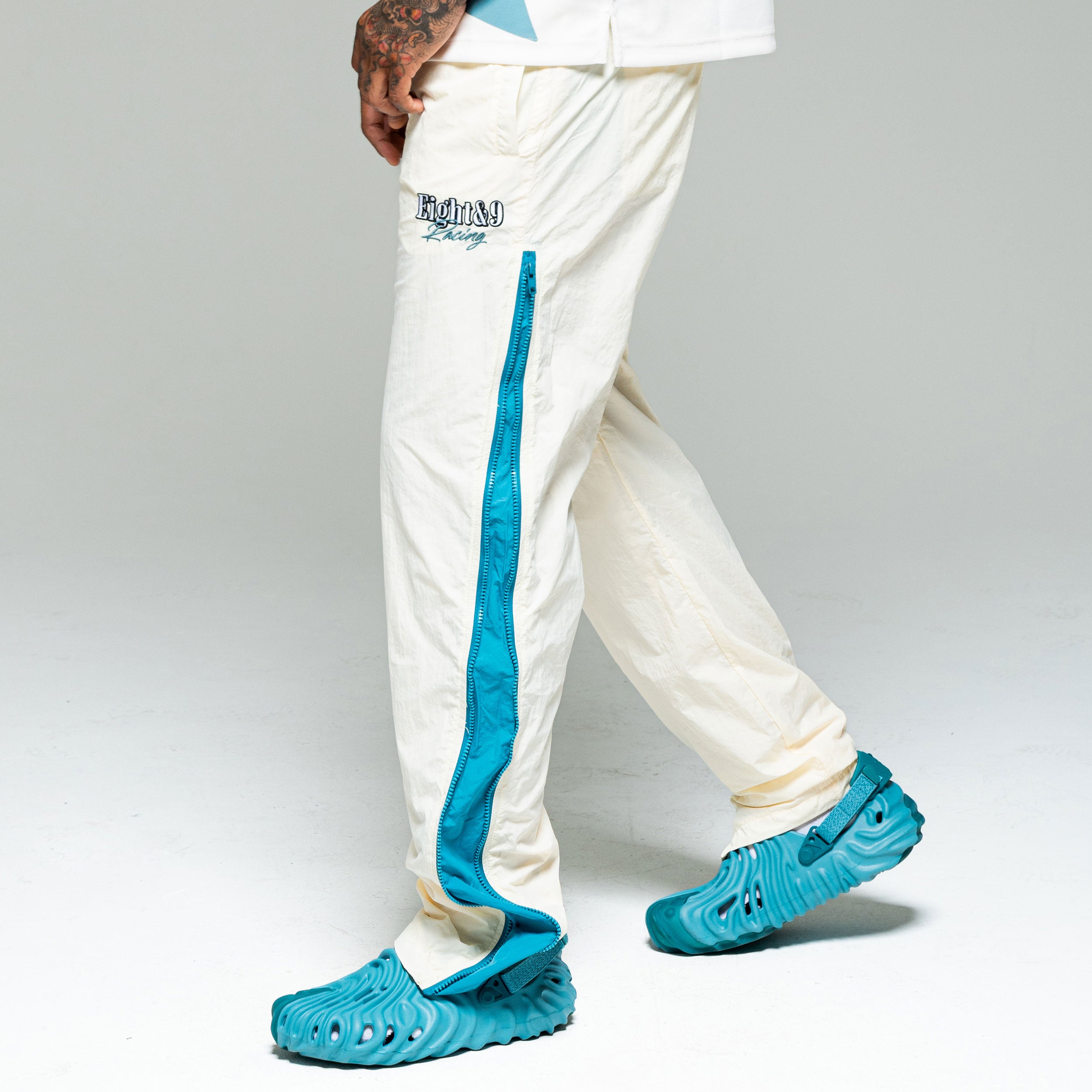 Slide Nylon Flare Zipper Pant Cream – 8&9 Clothing Co.