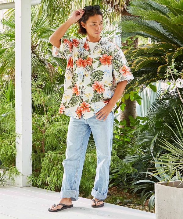 カハラハイビアロハメンズシャツ【TWO PALMS】(L NAVY): 『Kahiko