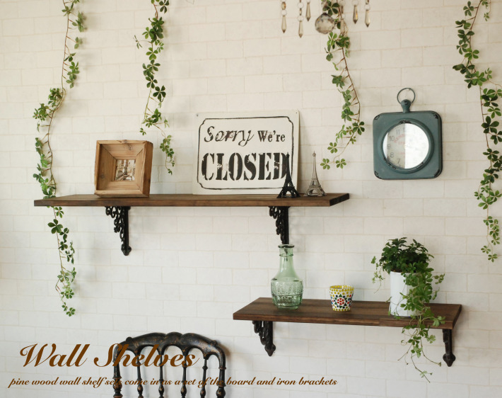 古木風ウォールシェルフ セット 北欧アンティーク ブラウン 90x26cm