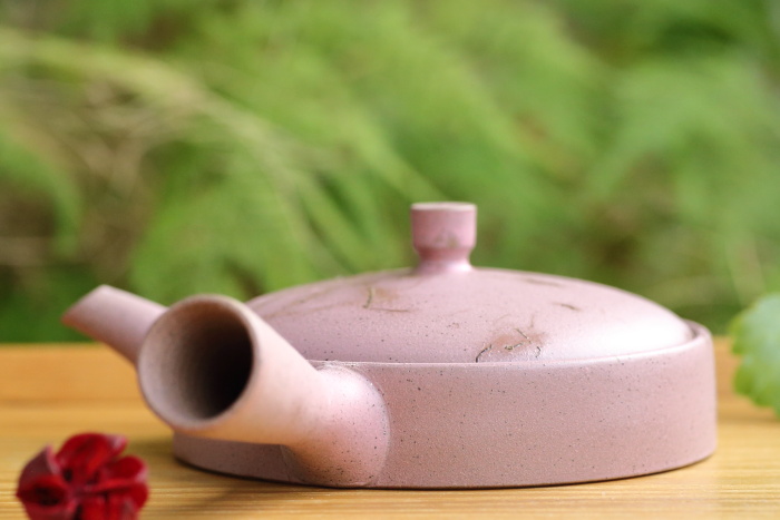 伊藤成二 極平桜色藻掛け急須 満容量100ml 作家もの常滑焼煎茶器 日本