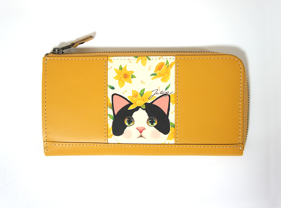 猫の長財布3 白黒イエローフラワー｜猫グッズ・猫雑貨のchoo choo本舗
