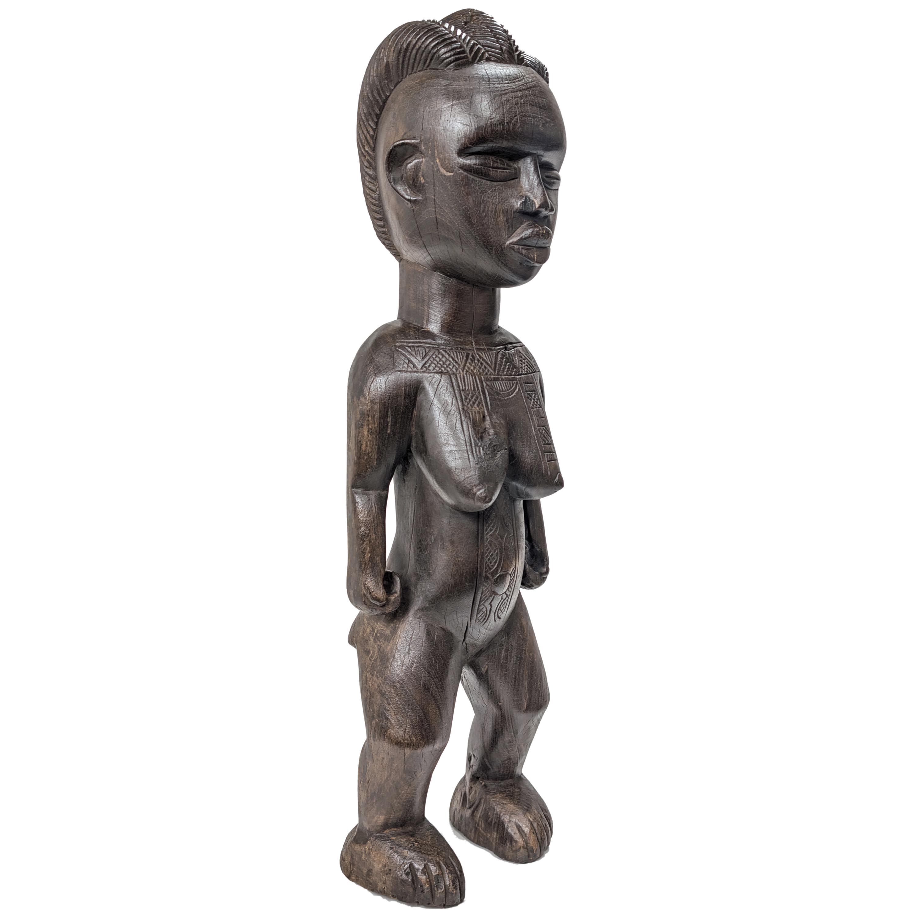 バッサ族女性立像 木彫品 94cm アフリカン プリミティブアート （p880