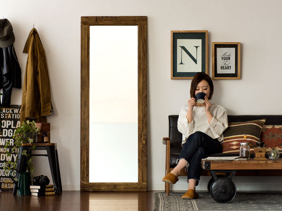 ヴィンテージウッドデザイン AL MIRROR 60×160cm | 家具・インテリア