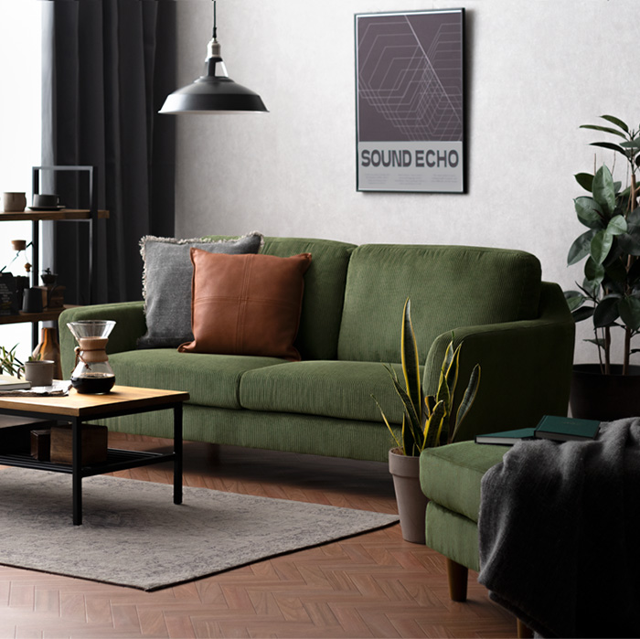 2人掛けソファ ファブリック ウレタンクッション 広め設計 LAURU