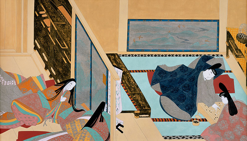 源氏物語絵巻（考証復元画）「宿木（一）」碁を打つ今上帝と薫