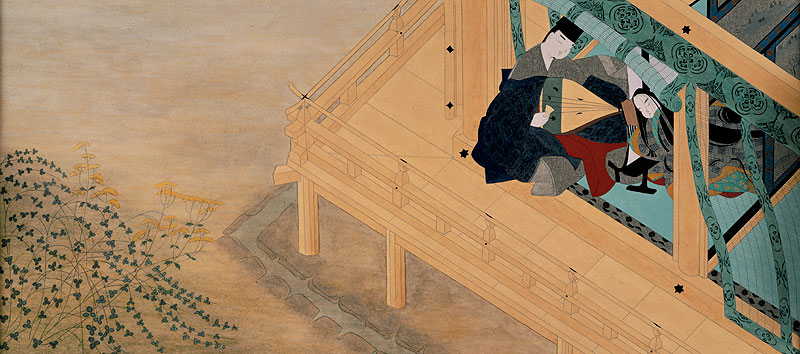 源氏物語絵巻（考証復元画）「宿木（三）」琵琶を弾く匂宮と中