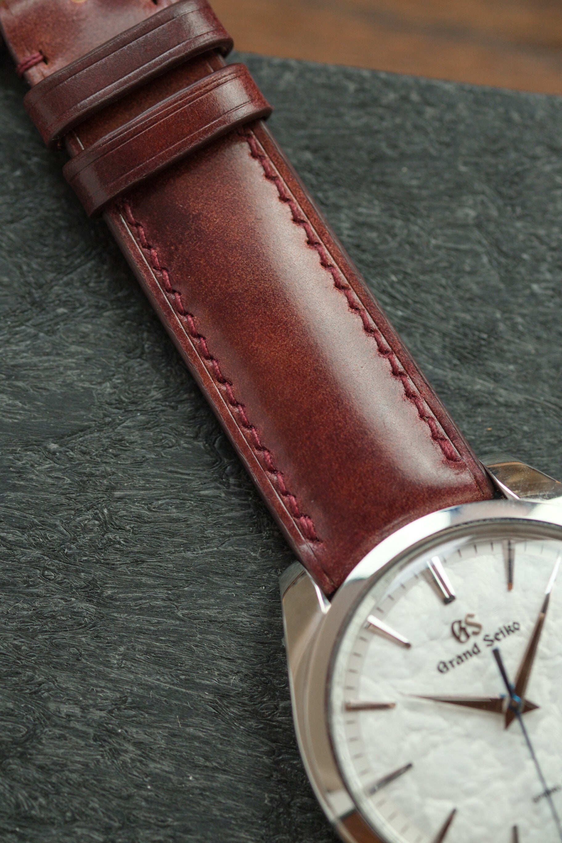 Burgundy Museum Shell Cordovan (Padded) Leather Strap (Made-to-Order)