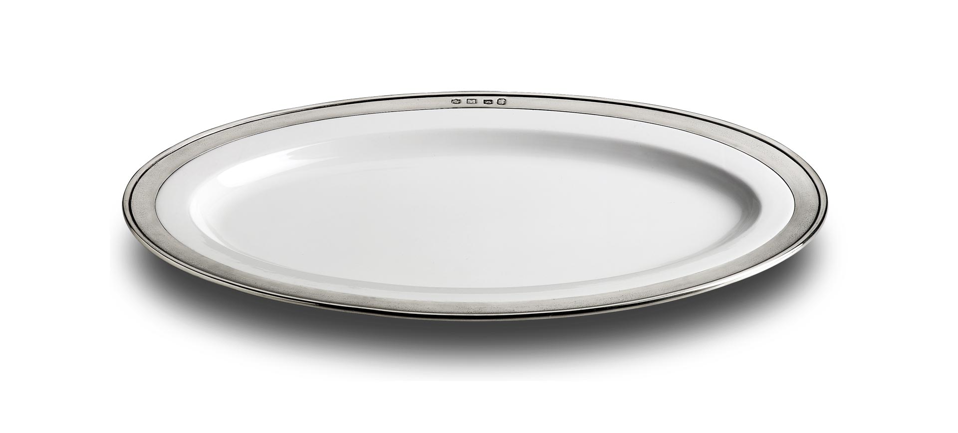 Oval platter, grey and White, Pewter and Ceramic, cm 27x20 by Cosi
