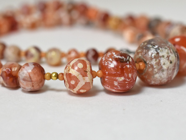 2210】古代インダスエッチドカーネリアン幾何学紋様Mixビーズ