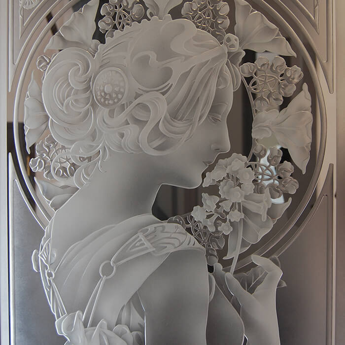 エッチンググラス-001「アルフォンス・ミュシャ『桜草』」| ステンド