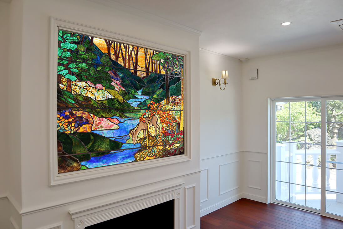 花・植物・風景のデザイン-044「水辺の小鹿」| ステンドグラスバロック