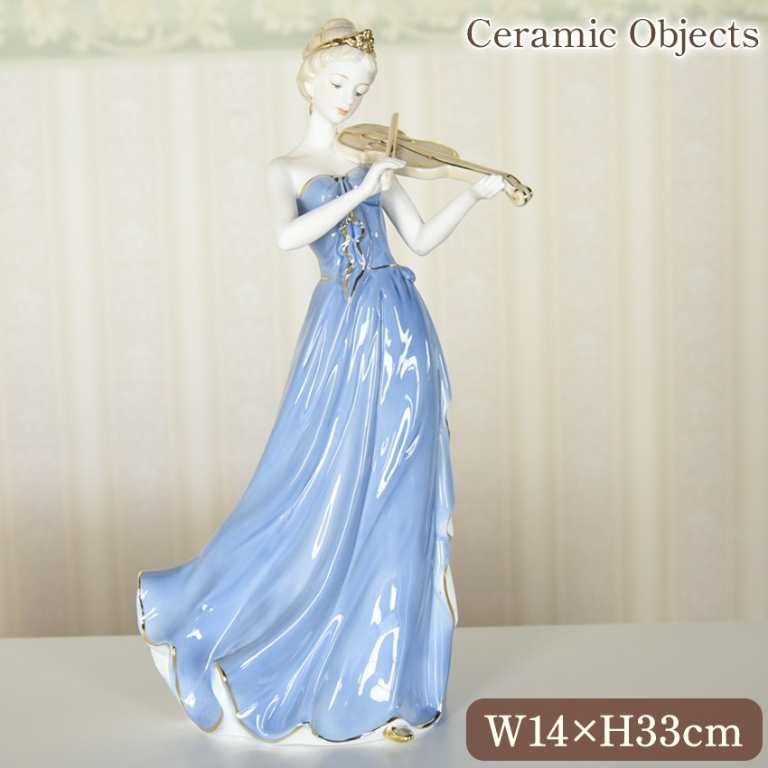 アンティーク スペイン調 陶器 オブジェ バイオリンレディー 高さ33