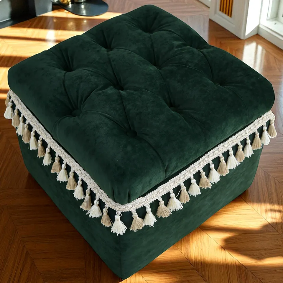 ロワイヤル ヴェール タッセル付 収納スツール ベルベット グリーン