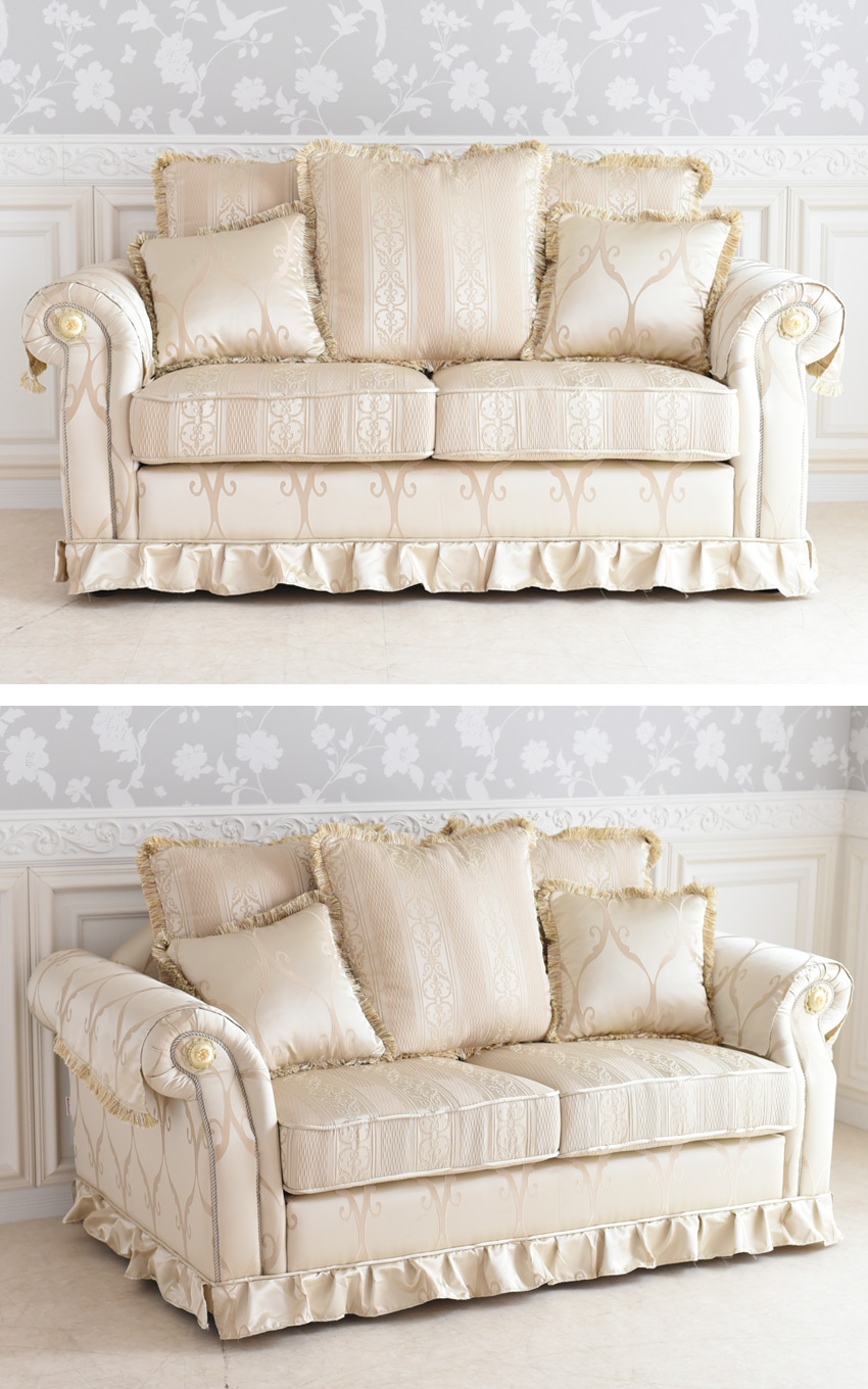 イタリアン フィオーレ 2人掛けソファ(2P) アイボリー 幅168cm