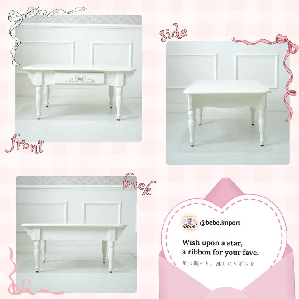 ステラリボン 姫系 センターテーブル ホワイト 幅90cm｜ロココ調家具