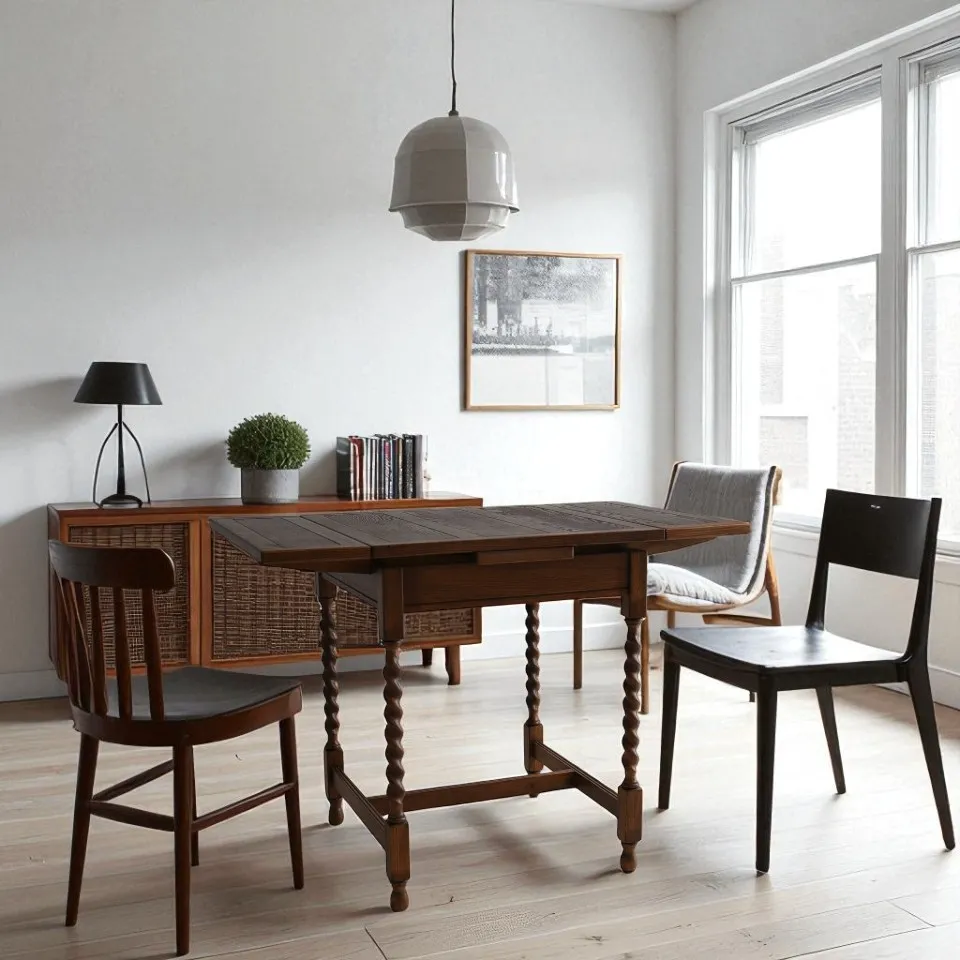 アンティーク調 伸長式 ダイニングテーブル オーク材 幅60～100cm