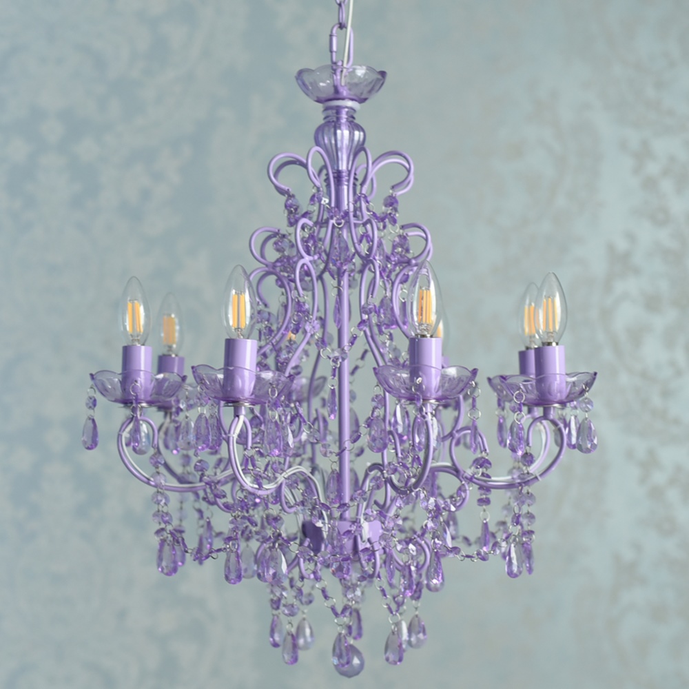 LED電球付 8灯 シャンデリア プリンセスラベンダー 簡単取付 幅66cm