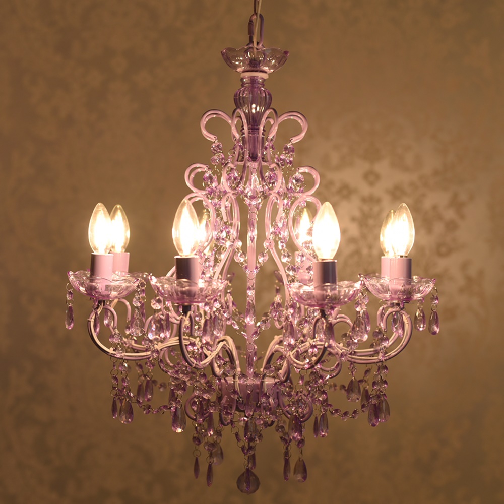 LED電球付 8灯 シャンデリア プリンセスラベンダー 簡単取付 幅66cm