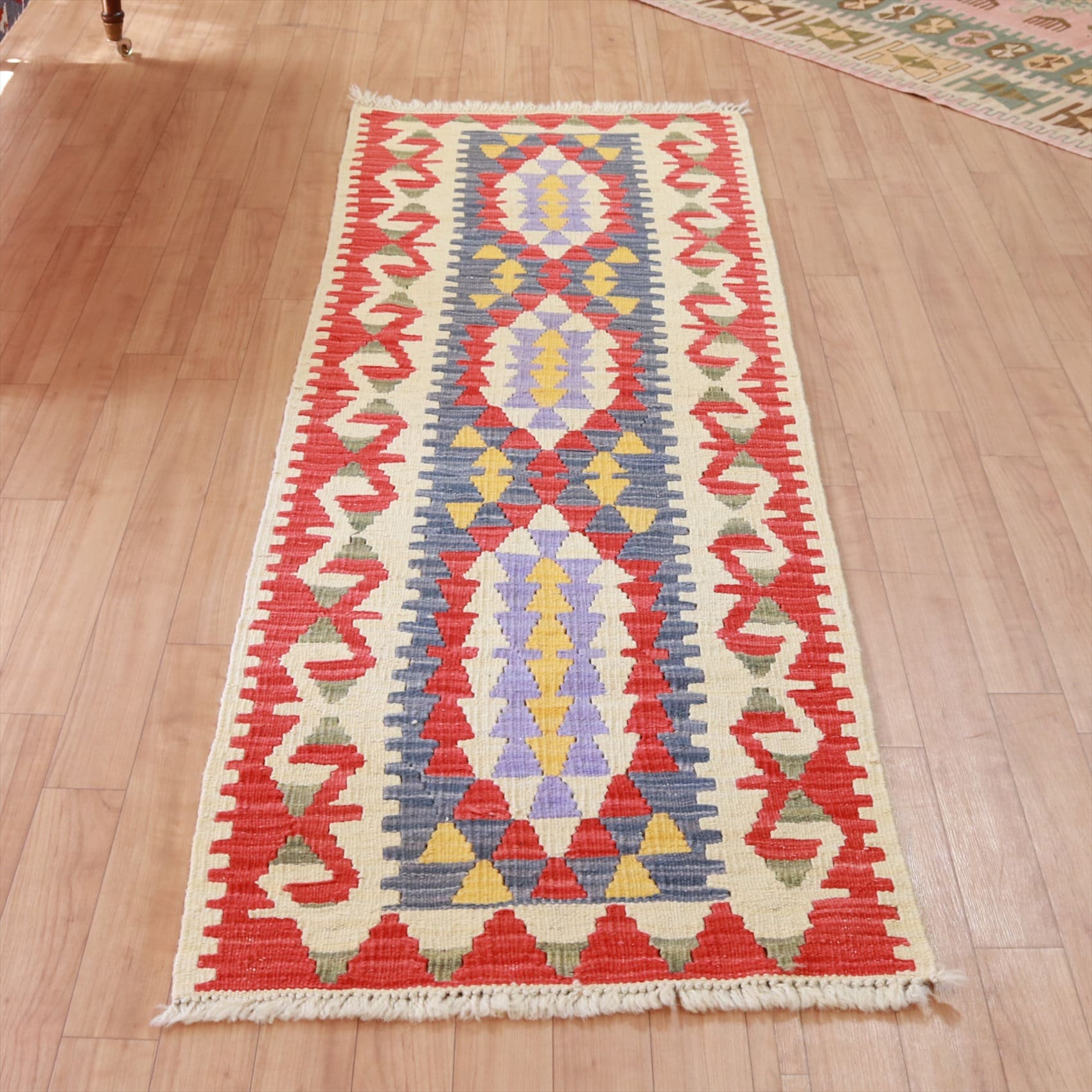 キリムラグ ウール100% 185×60cm 細長ランナー 3つの変形メダリオン