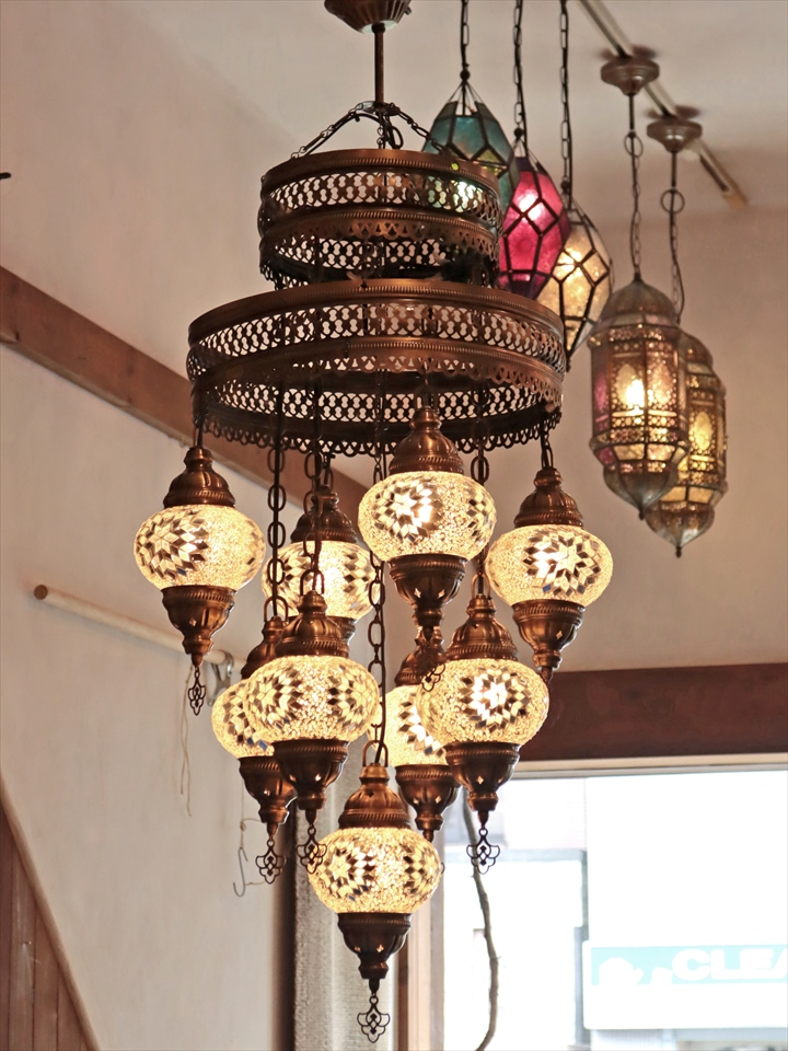 トルコランプ モザイクランプ シャンデリア 9灯 【天井工事必要】 全高